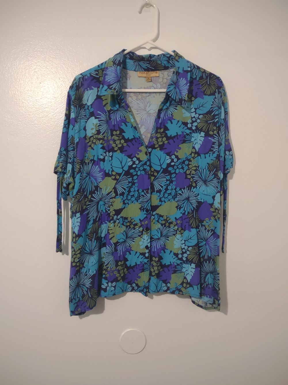 Notations Blue and Purple Tropical Women's Button-Down Shirt 3X